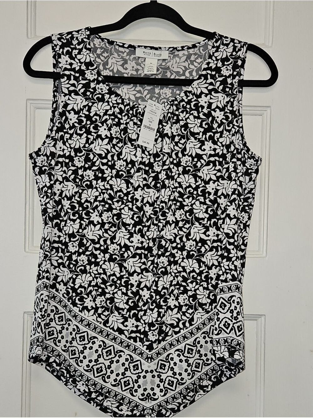 WHBM Black and White Floral Border Tank Top Med